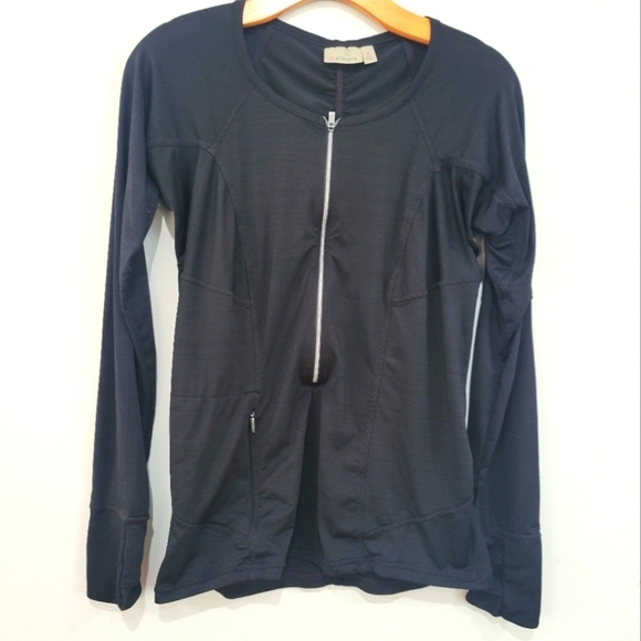 Athleta Running Athletic Shirt 3/4 ZIP Long Sleeve Zipper Pocket Black Size M - Picture 1 of 8